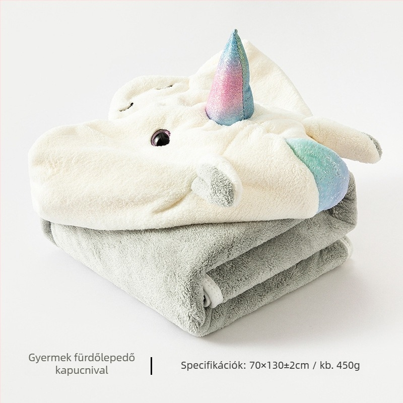 Egyszarvú mintás gyerek fürdőköntös korall fleece-ből, nedvszívó; 400–500 g; 150D szál; testreszabás elérhető