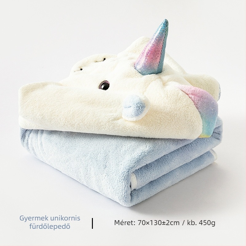 Egyszarvú mintás gyerek fürdőköntös korall fleece-ből, nedvszívó; 400–500 g; 150D szál; testreszabás elérhető
