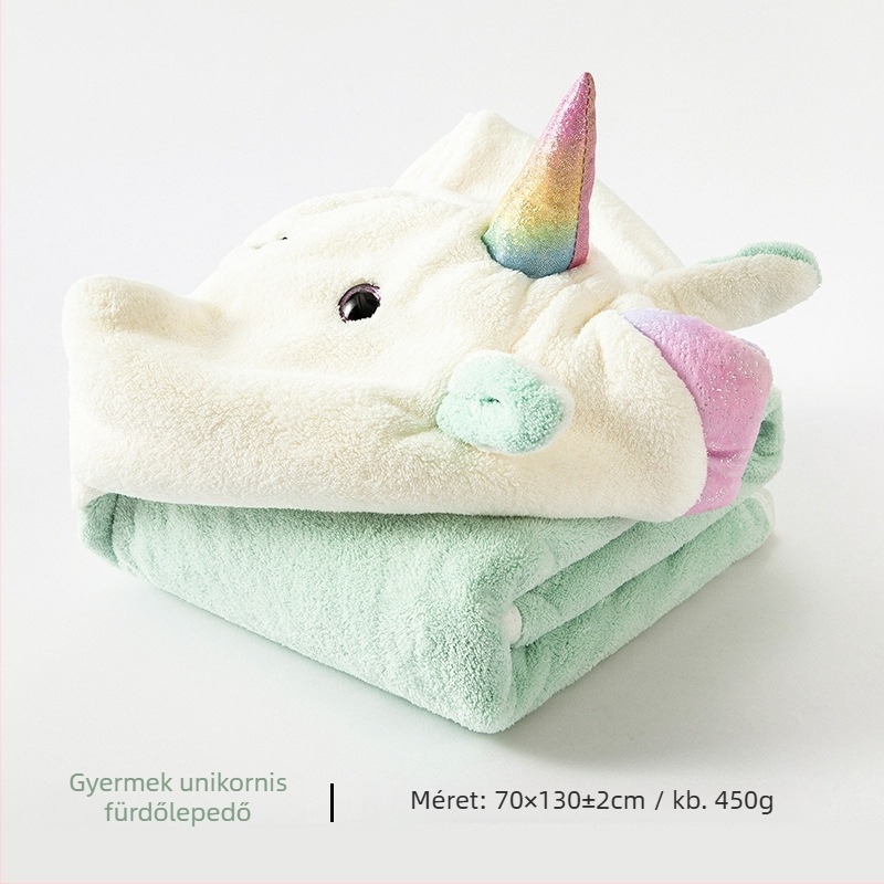 Egyszarvú mintás gyerek fürdőköntös korall fleece-ből, nedvszívó; 400–500 g; 150D szál; testreszabás elérhető