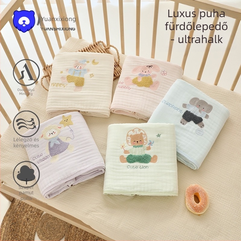 Primitive Bear hatszövetű géz bébi fürdető törölköző, újszülötteknek