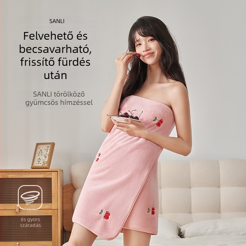 Sanli korall fleece fürdőlepedő készlet, arc- és törölköző, gyümölcs hímzéssel, nedvszívó