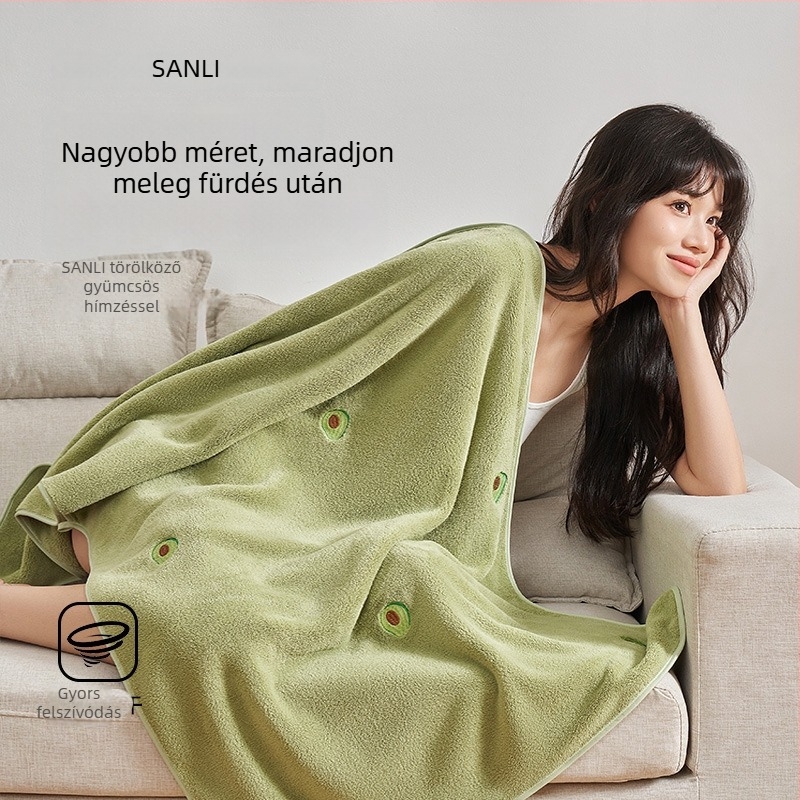 Sanli korall fleece fürdőlepedő készlet, arc- és törölköző, gyümölcs hímzéssel, nedvszívó