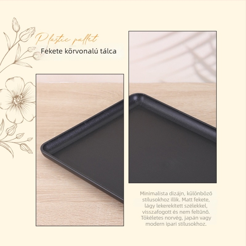 Koreai stílusú műanyag tálca, négyzetes, modern minimalista, kézzel rajzolt felület, logó nyomtatás elérhető
