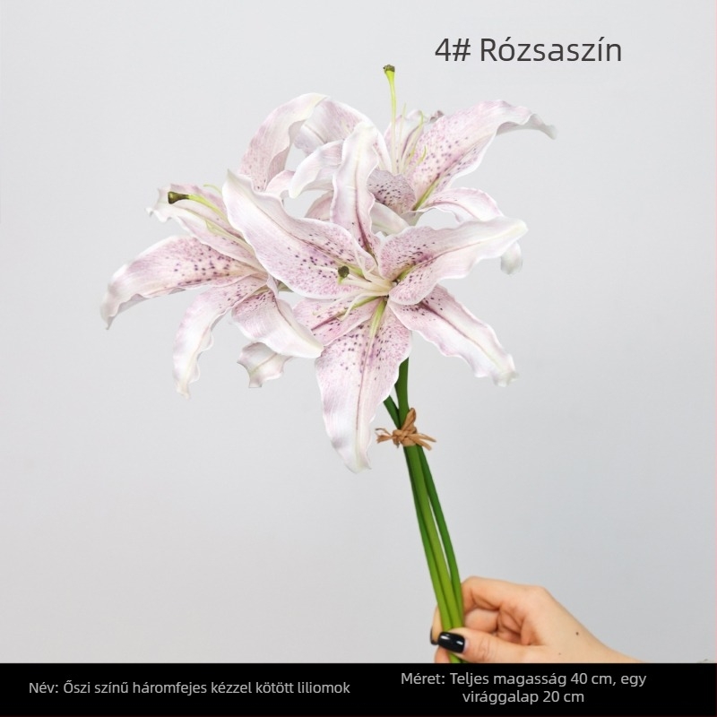 3-fejű kézzel kötött liliom-árangolás házi dekorációhoz, művirágok, elegáns váza dísz