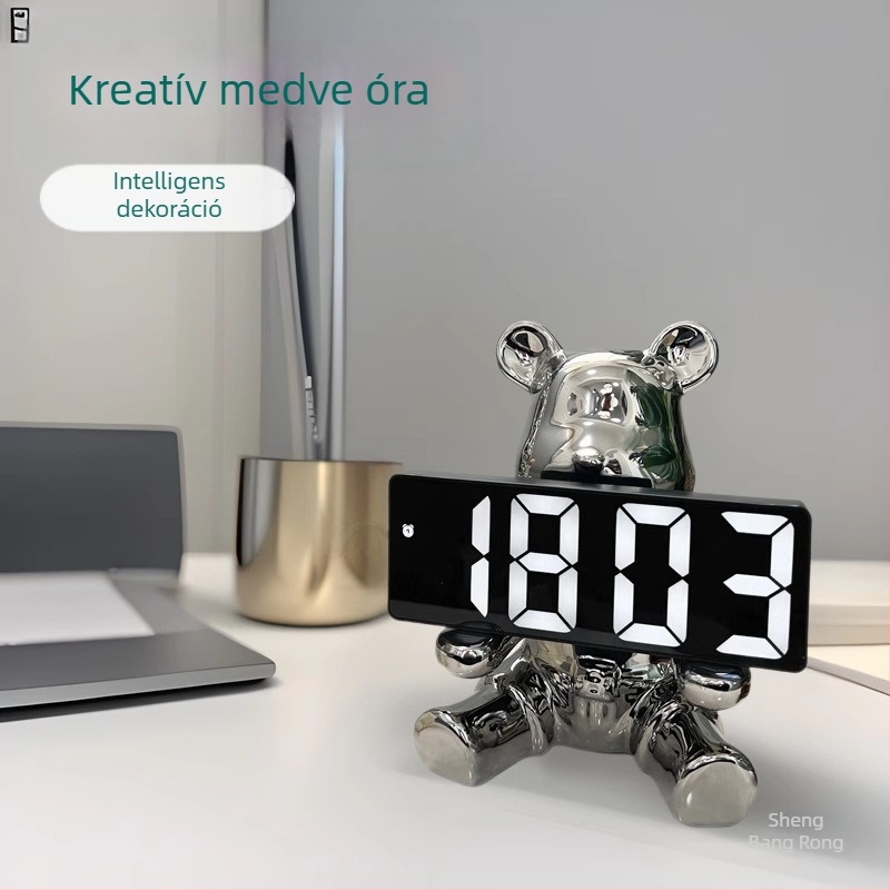 Kerámiából készült medveóra díszfigura — modern minimalista stílus, elektroplat bevonat, kiváló ajándék.