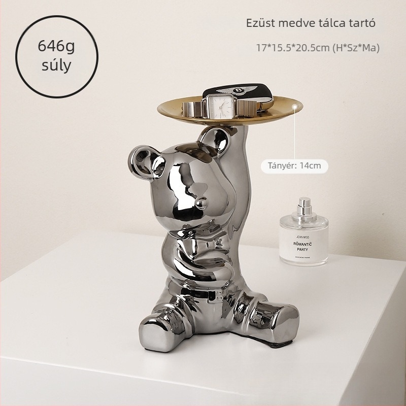 Kerámiából készült medveóra díszfigura — modern minimalista stílus, elektroplat bevonat, kiváló ajándék.