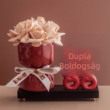Kerámia eljegyzési figurka, Új kínai stílus, Kettős boldogság, nappali asztal dekoráció, ajándék új otthonba