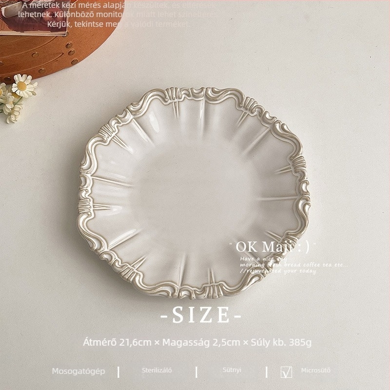 Porcelánból készült mély tál leveshez, csipke-szegéllyel és csíkos mintával, kemencében égetett glazúrral, modern minimalist étkészlet