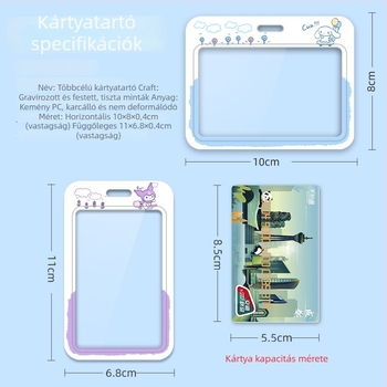 Kártyatartó, kétoldalú átlátszó ablak, aranyos anime minta, csúsztatással nyíló, műanyag