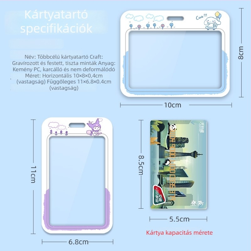 Kártyatartó, kétoldalú átlátszó ablak, aranyos anime minta, csúsztatással nyíló, műanyag