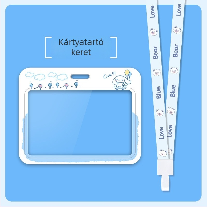 Kártyatartó, kétoldalú átlátszó ablak, aranyos anime minta, csúsztatással nyíló, műanyag