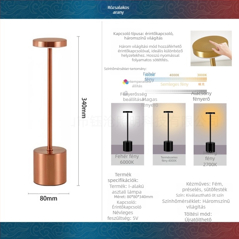 I-alakú fém LED asztali lámpa, letisztult, modern stílus, modell Yczm-011, ≤36V