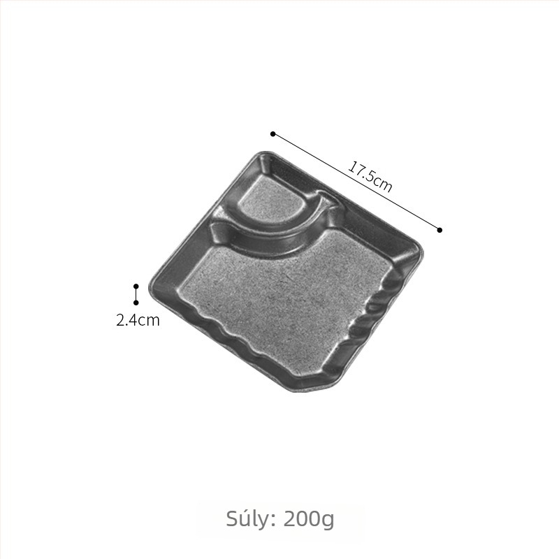 Rozsdamentes acélból készült snack tál szószrekeszessel, kagyló alakú, retro stílus, aszimmetrikus forma