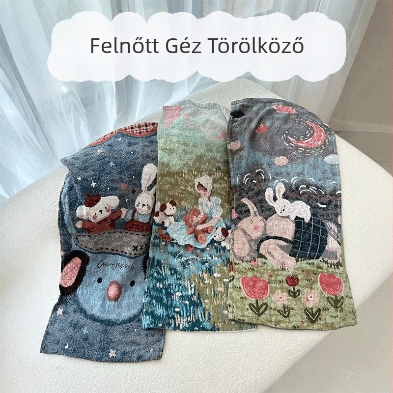 Géz anyagú arc- és testtörölköző, puha és nedvszívó, jacquard és sima szövés, 40 szál, tömeg alatt 50 g