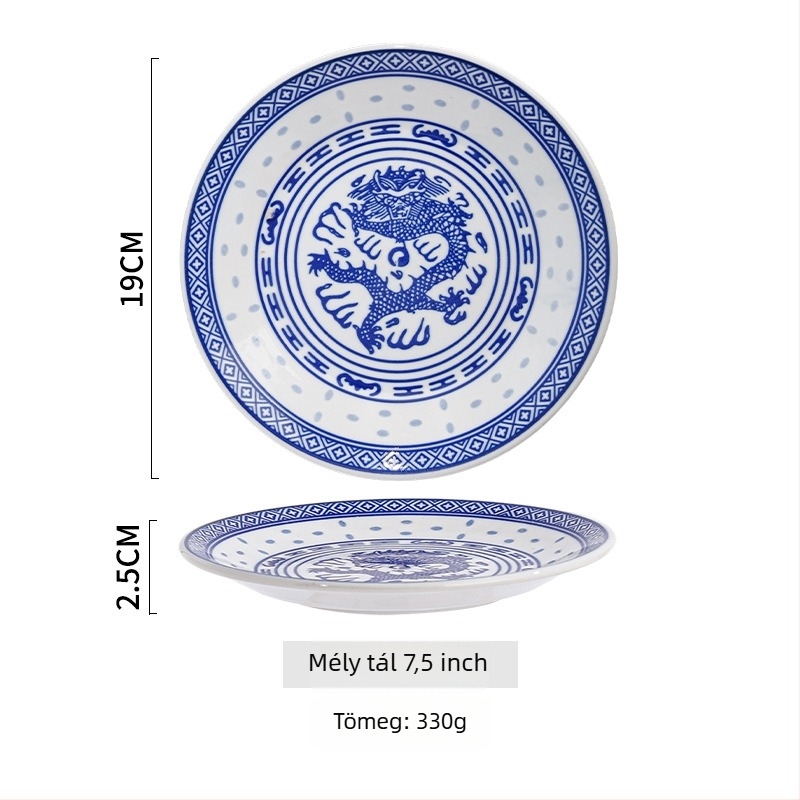 Porcelán tál virágos mintával, aláglazúros szín, mikrohullámú sütőben használható, új kínai stílus
