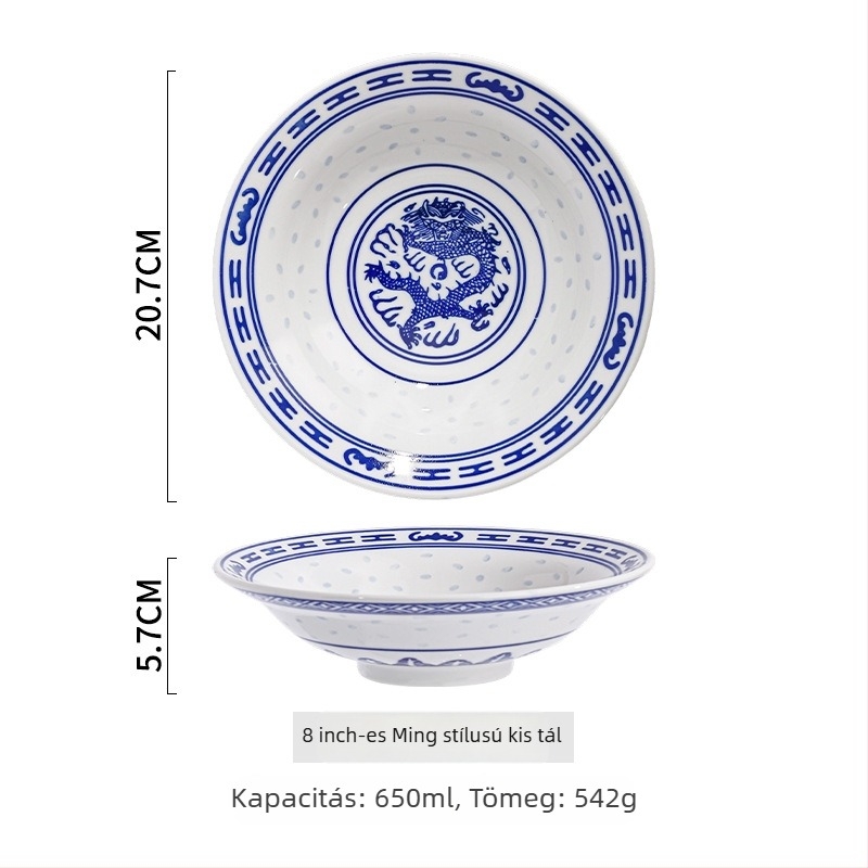 Porcelán tál virágos mintával, aláglazúros szín, mikrohullámú sütőben használható, új kínai stílus