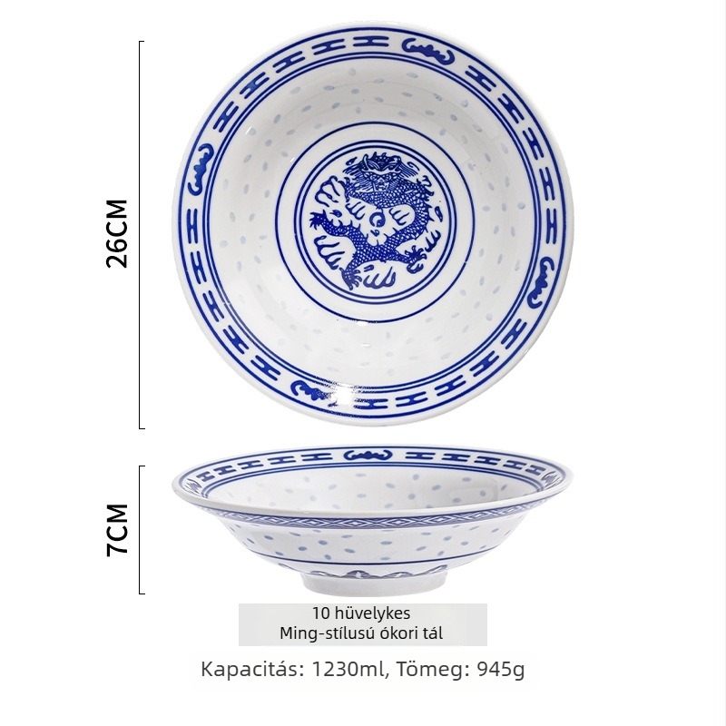 Porcelán tál virágos mintával, aláglazúros szín, mikrohullámú sütőben használható, új kínai stílus