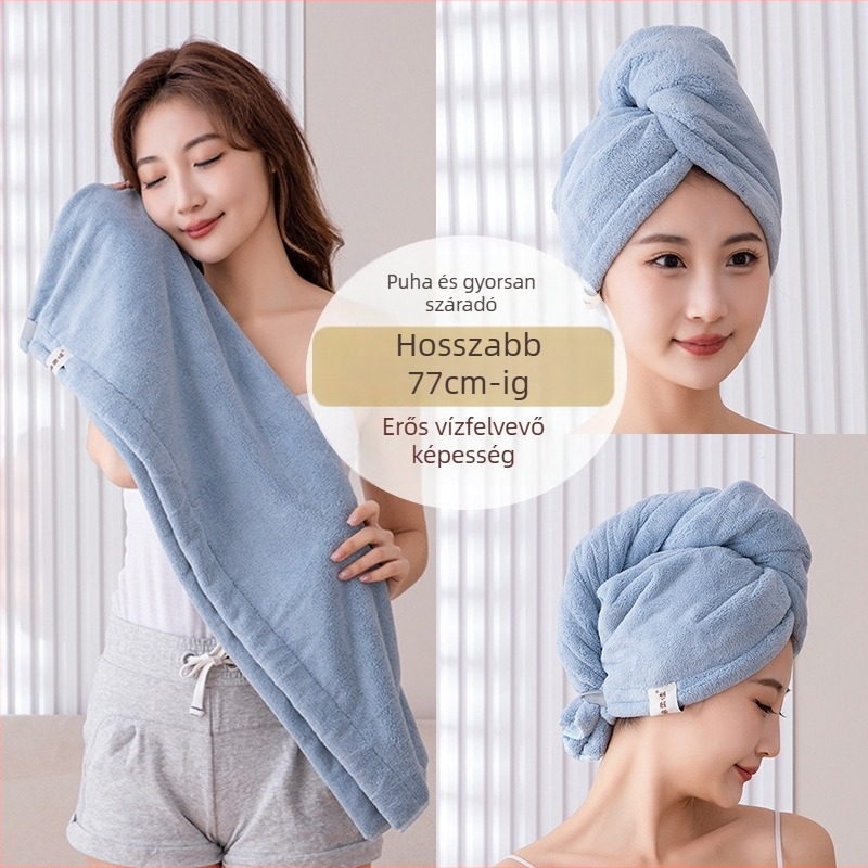 Női hajszárító sapka, korall fleece, kétszeres vastagság, erős nedvszívó, gyors száradás
