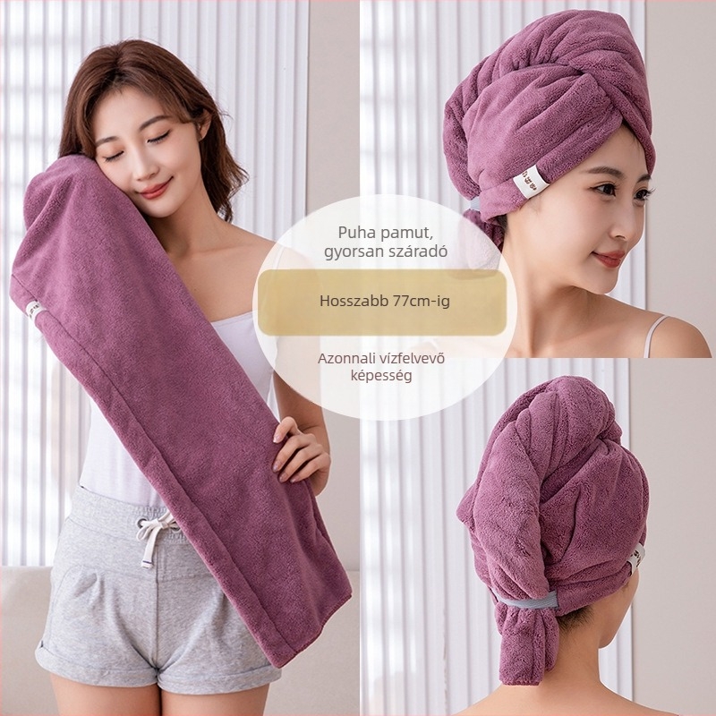 Női hajszárító sapka, korall fleece, kétszeres vastagság, erős nedvszívó, gyors száradás