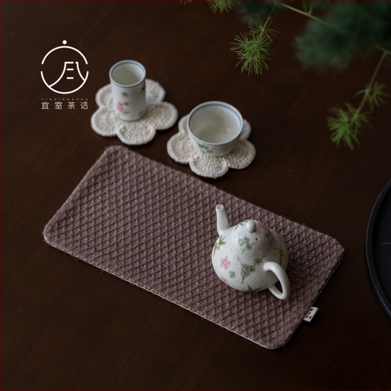 Tea ceremónia kiegészítő készlet — növényi festésű pamut-len anyagból, logónyomat, vintage stílus, új kínai stílus