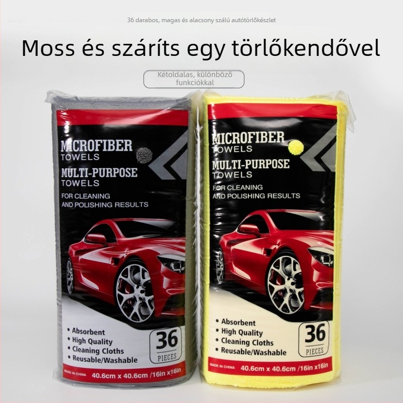 36 darab ultrafin mikroszálas autóápolási kendő, warp-knit négyzet formájú, magas és alacsony szálhosszúsággal