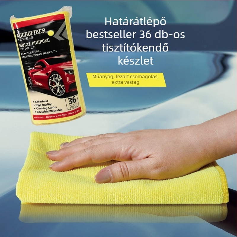 36 darab ultrafin mikroszálas autóápolási kendő, warp-knit négyzet formájú, magas és alacsony szálhosszúsággal