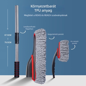Autómosó kefe, rozsdamentes acél, kihúzható, lágy sörtéjű, szálmentes