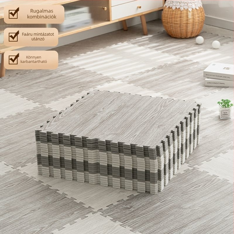 Habból készült puzzle játszószőnyeg, négyszögletes, csíkos mintázat, nappali