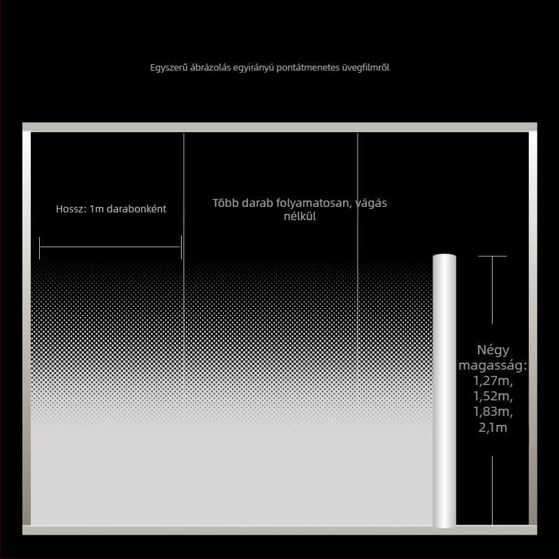 PET-film irodai válaszfalhoz, pöttyös gradient mintázat, féláteresztő, öntapadós, modern minimalist stílus, vastagság 0,05 mm