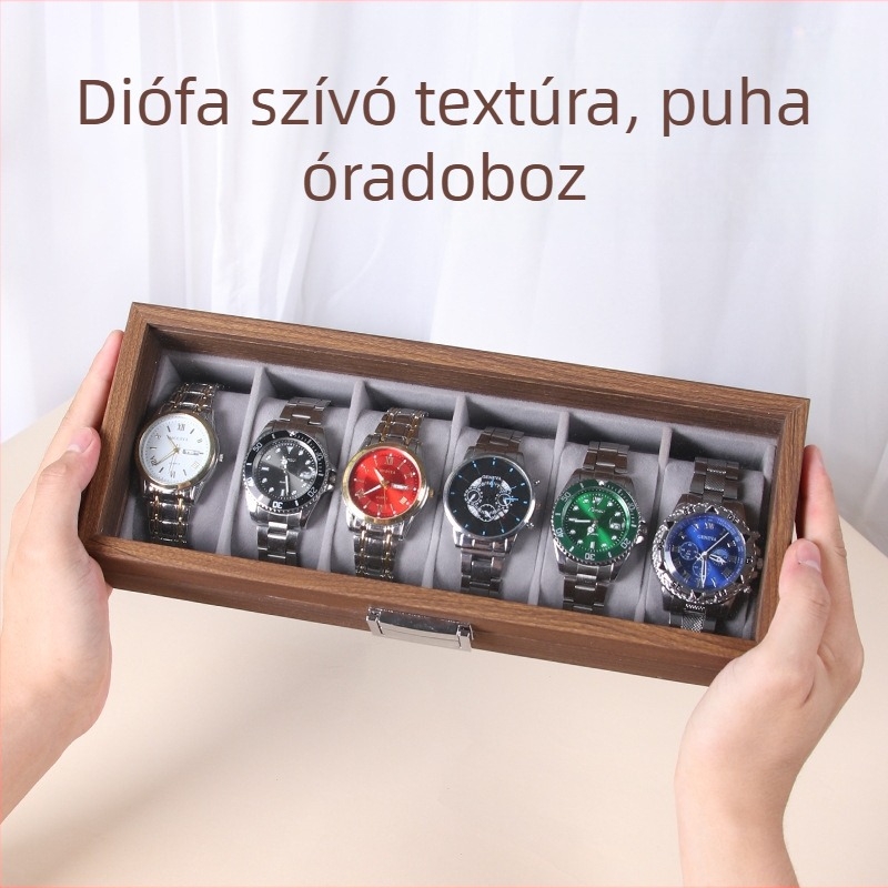 Órák bemutató doboza - fa MDF+PU+cinkötvözet+üveg, összeszerelhető, végső csomagolás, általános/ékszer/mindennapi használatra