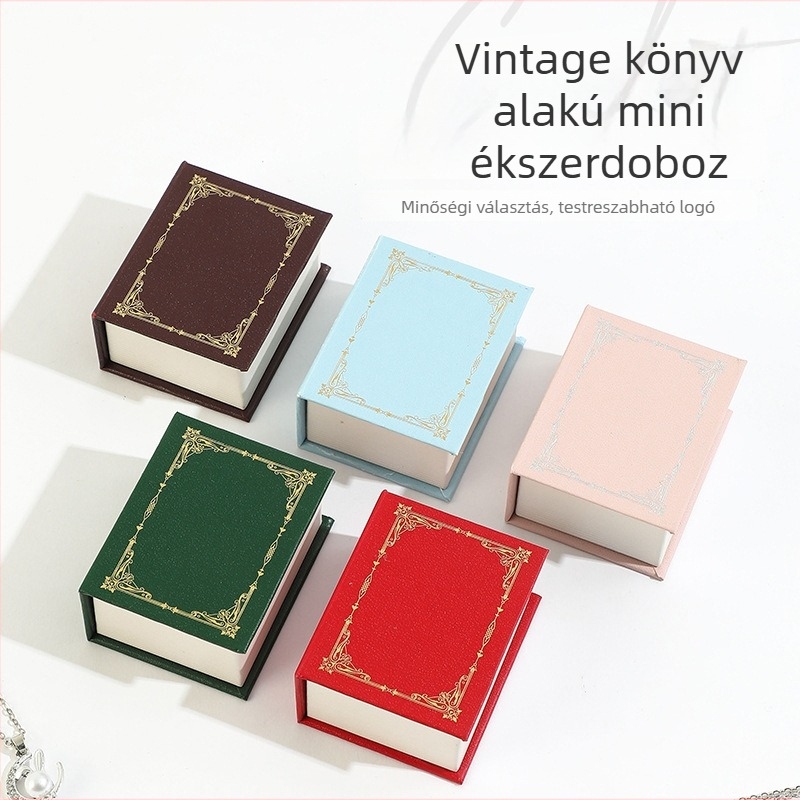 Könyv alakú ékszerdoboz fedéllel, gyűrűknek, fülbevalóknak és medáloknak, hordozható