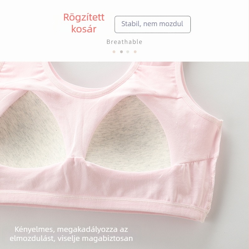 Pubertás korú lányok pamut sport toppja, könnyű, merevítő nélküli, fix kettős vállpántokkal, lélegző