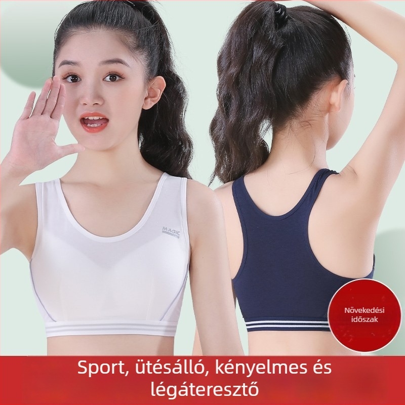 Lányoknak sportmelltartó-vest, lélegző anyag, 3/4 kosár, habos belső, merev pántok