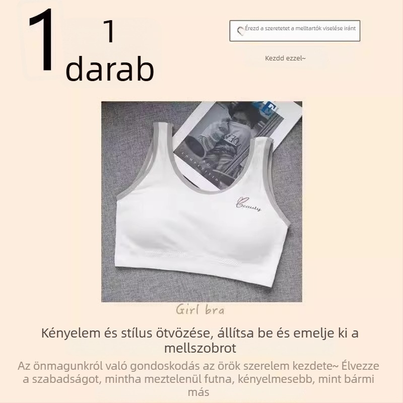Pamut sportmelltartó lányoknak rögzített kosarakkal, légáteresztő, fejlődési időszakra