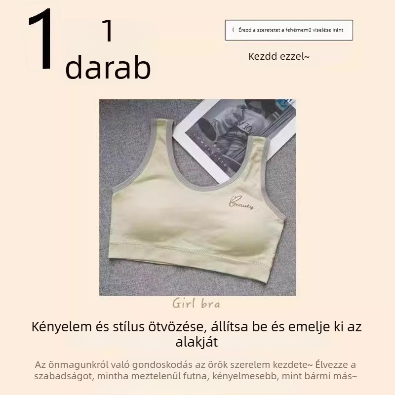 Pamut sportmelltartó lányoknak rögzített kosarakkal, légáteresztő, fejlődési időszakra
