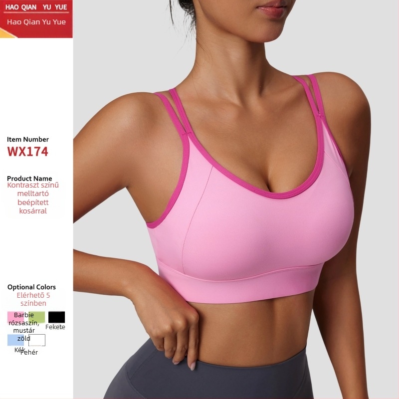 Formázott sportmelltartó, nylon keverék 75%, bélése spandex 25%, rögzített dupla vállpántok, hátsó háromsoros kapocs