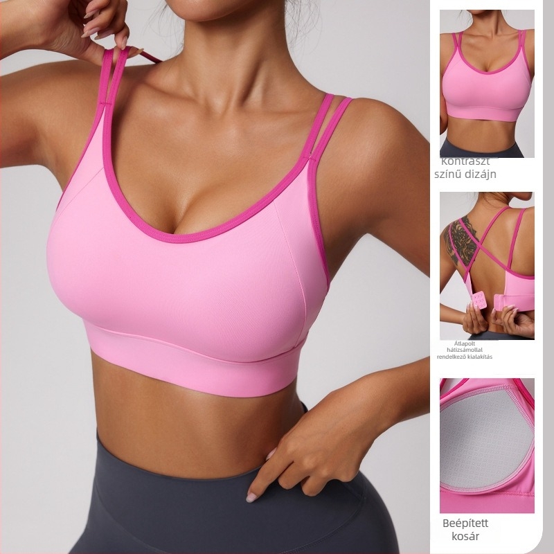 Formázott sportmelltartó, nylon keverék 75%, bélése spandex 25%, rögzített dupla vállpántok, hátsó háromsoros kapocs