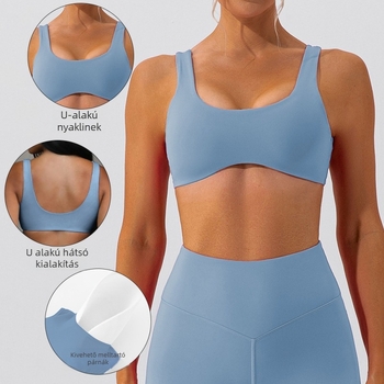 Női sportmelltartó párnázott, 3/4 kosár, közepes formázás, fix dupla vállpántok, oldalsó csat, 75% nylon, 25% spandex, készlet