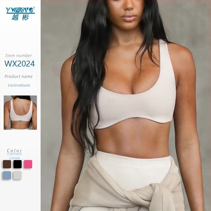 Női sportmelltartó párnázott, 3/4 kosár, közepes formázás, fix dupla vállpántok, oldalsó csat, 75% nylon, 25% spandex, készlet