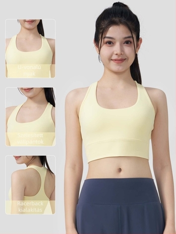 Jóga sportmelltartó 3/4-es kosárral és közepesen formázott kosárral, rögzített dupla vállpántok, nylon alapanyag spandex béléssel