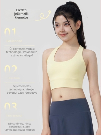 Jóga sportmelltartó 3/4-es kosárral és közepesen formázott kosárral, rögzített dupla vállpántok, nylon alapanyag spandex béléssel