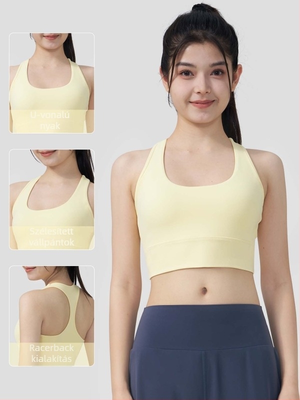 Jóga sportmelltartó 3/4-es kosárral és közepesen formázott kosárral, rögzített dupla vállpántok, nylon alapanyag spandex béléssel