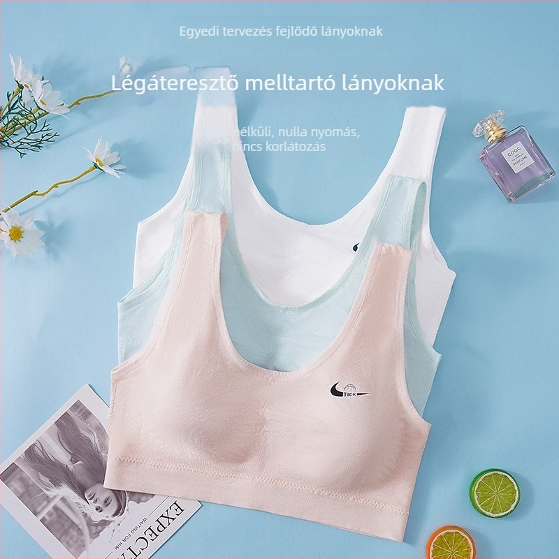 Varrat nélküli tinédzser sportmelltartó formázott kosarakkal, légáteresztő és kényelmes