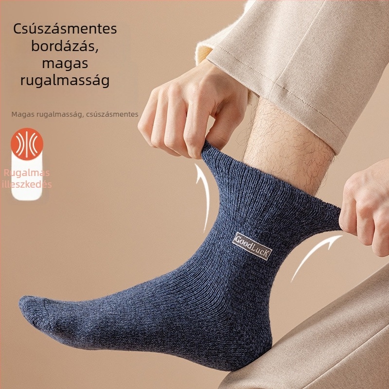 Gyapjú téli zokni férfiaknak, középmagas hosszúságú, vastag, meleg és nedvességelvezető, egyszínű