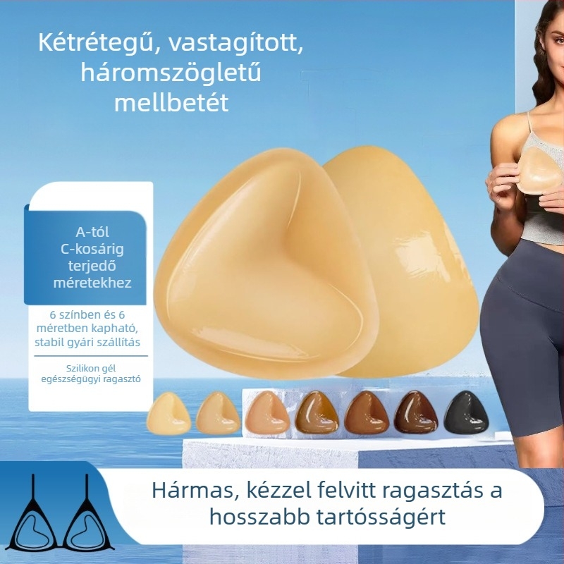 Vastagított szilikon melltapasz, öntapadós, háromszög alakú, kétoldalas, bikinihez