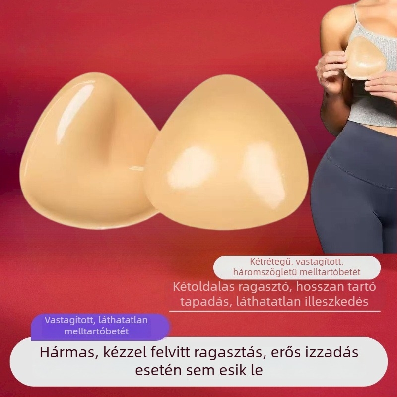 Vastagított szilikon melltapasz, öntapadós, háromszög alakú, kétoldalas, bikinihez