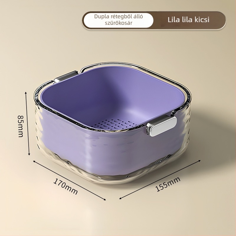 Kétszintes zöldségmosó medence lefolyó kosárral, környezetbarát PET műanyagból, cartoon minta, modern minimalist stílus, első osztályú minőség