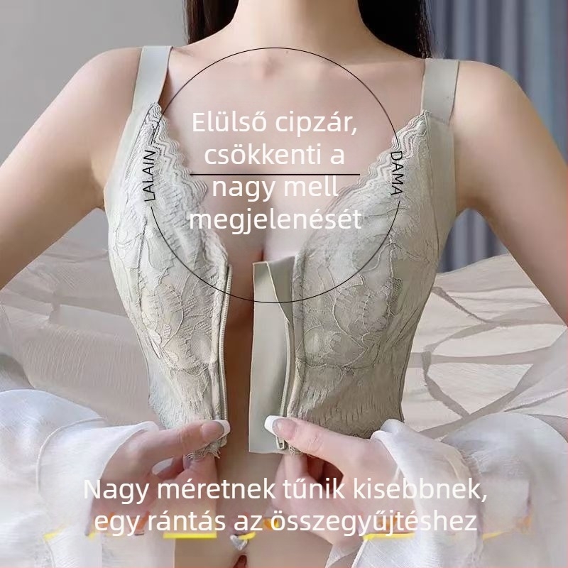 Elöl cipzáros formázott melltartó, ultra vékony kosár, nylon anyag, teljes támasz