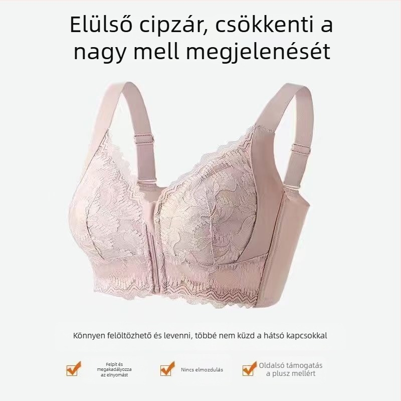 Elöl cipzáros formázott melltartó, ultra vékony kosár, nylon anyag, teljes támasz