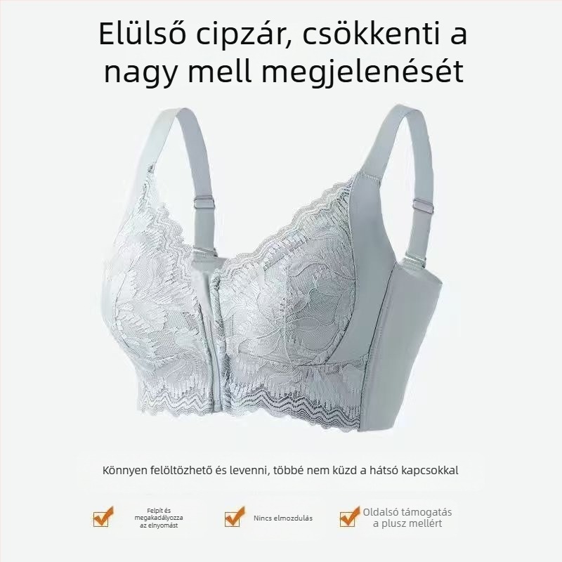 Elöl cipzáros formázott melltartó, ultra vékony kosár, nylon anyag, teljes támasz